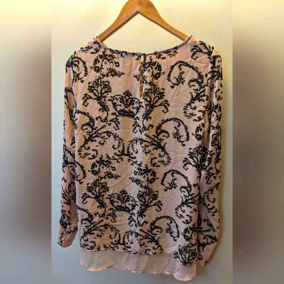 The Limited Scoop Neck Blouse With Sheer Underlay, Buttoned Long Sleeves. Size M - Picture 5 of 11